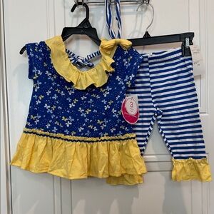 Nannette Kids Blue and Yellow Floral set with matching headband